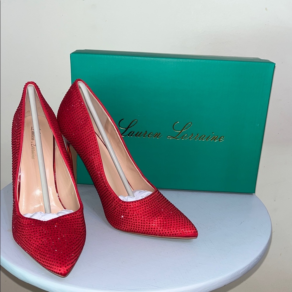 New in Box Lauren Lorraine Dori Glitter Red Heels - Picture 2 of 5